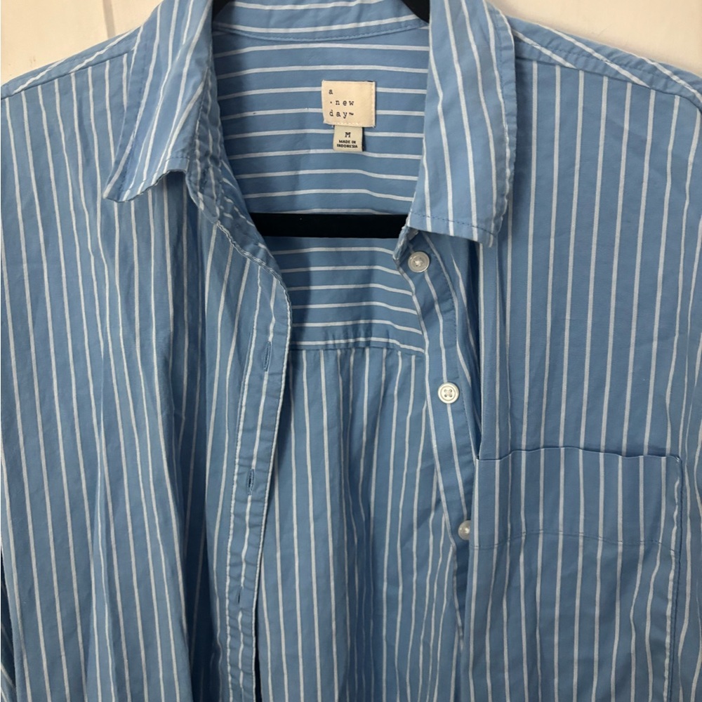 Elegant Blue Striped Women's Button Down Shirt - Picture 2 of 3